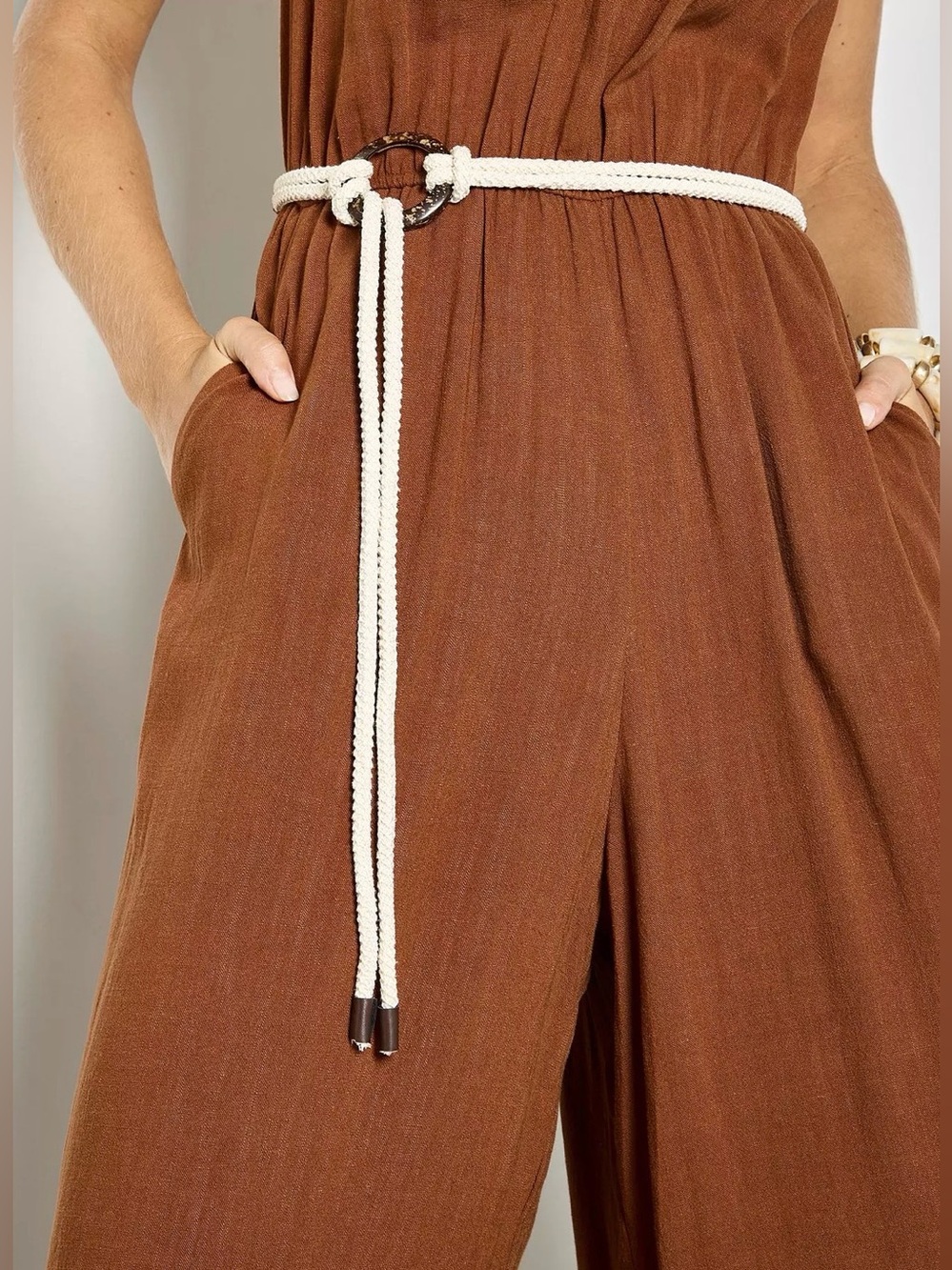 Apricot 🍑 - Halter Neck Rope Belt Jumpsuit - Picture 6 of 8